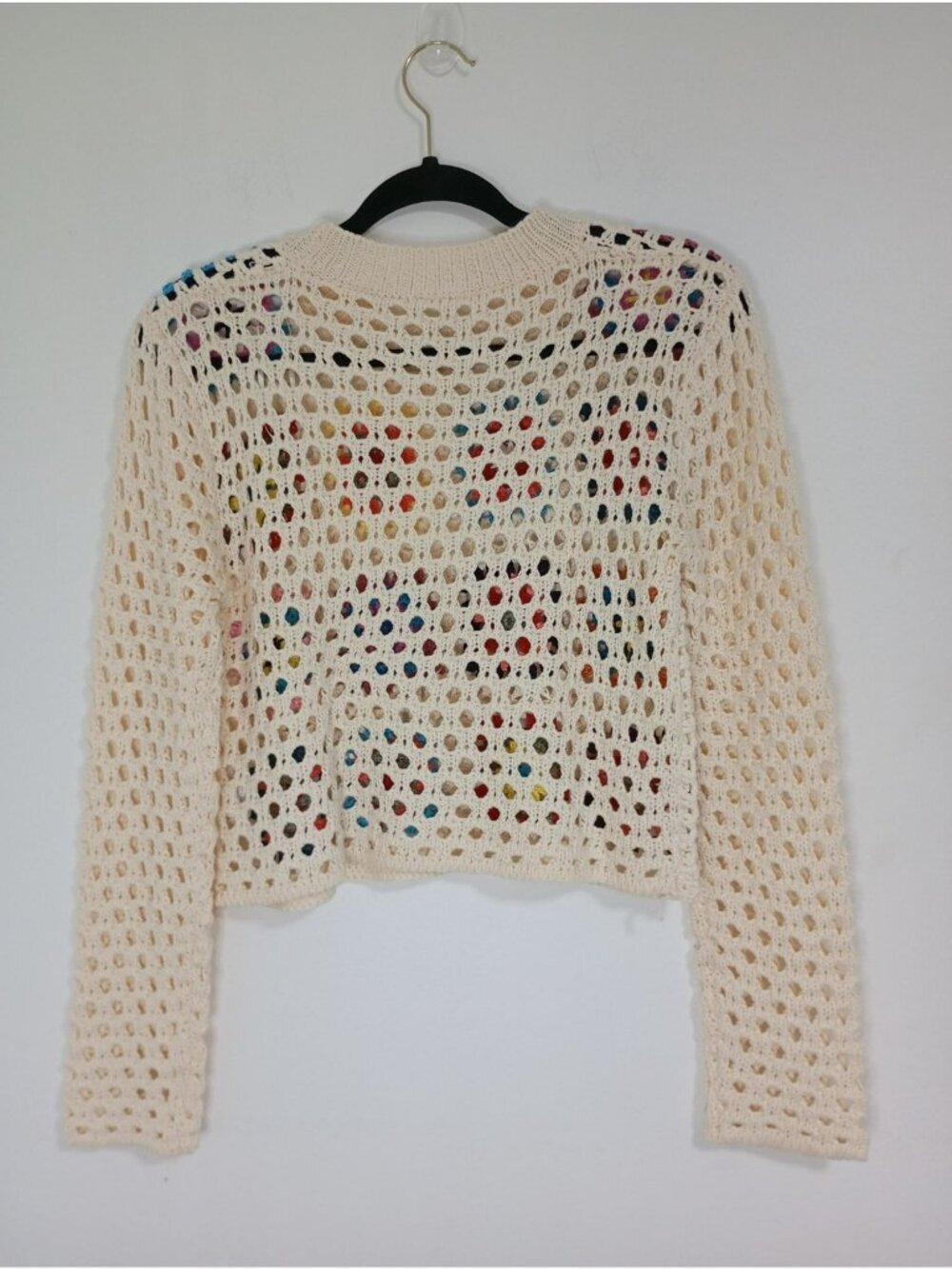 Colorful Crochet Knit Sweater Granny Square Design Open Weave Sleeves S By Debut - Picture 9 of 9